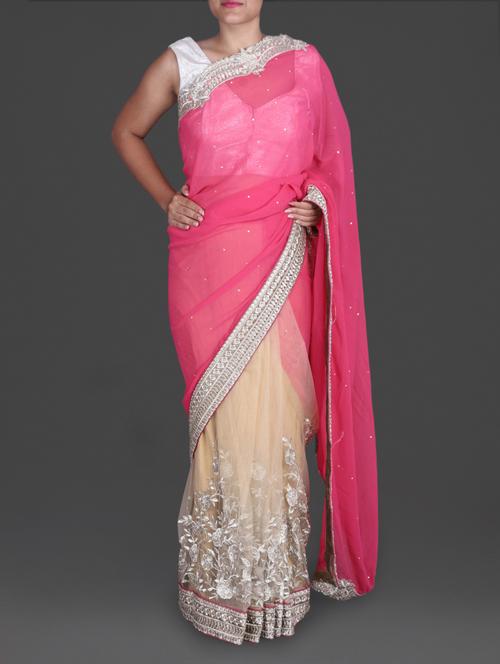 pink and beige embroidered chiffon saree - 1193390 - Very Small Image - 1