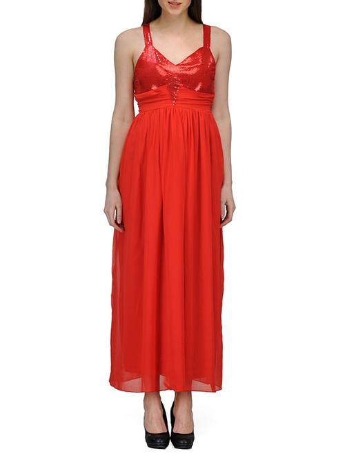 red sequined georgette maxi dress - 11938944 - Very Small Image - 1