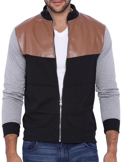 black color block cut & sew casual jacket - 11940776 - Very Small Image - 1