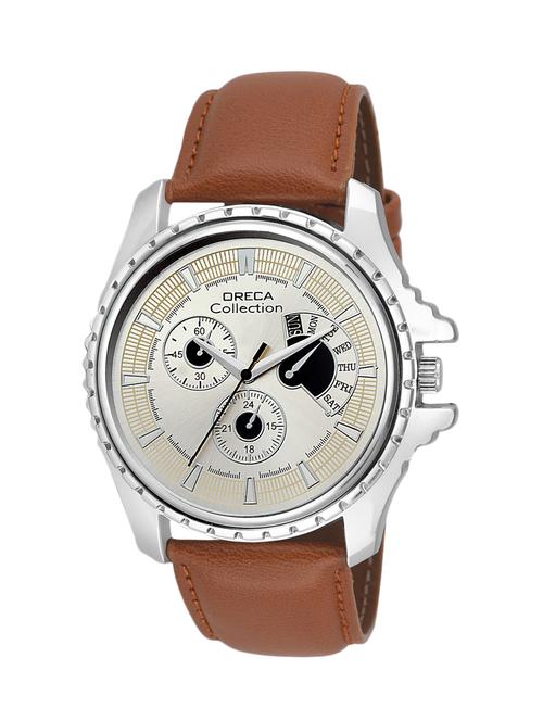 brown color, leather strap chronograph watch - 11948875 - Very Small Image - 1