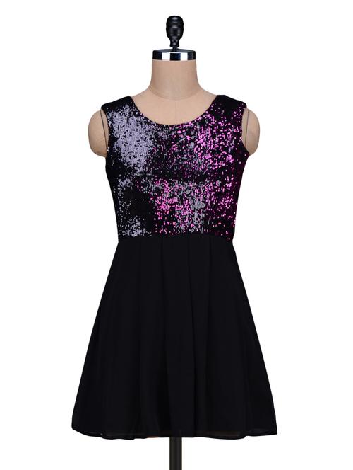 black sequined poly georgette dress - 1196069 - Very Small Image - 1
