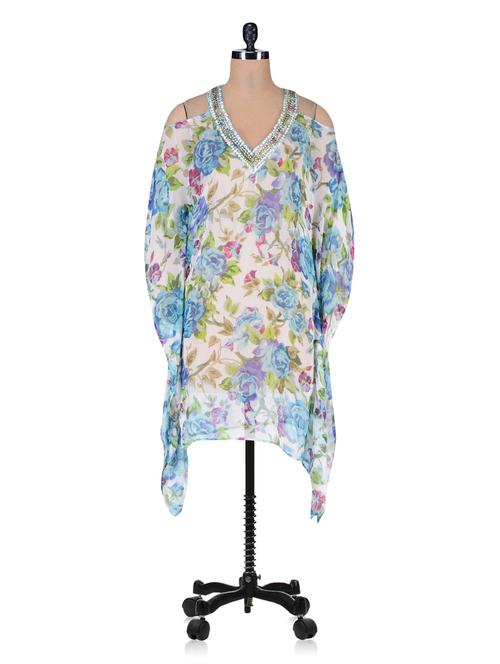 white viscose chiffon printed kaftan - 1196751 - Very Small Image - 1