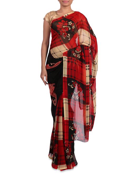 Multicoloured printed georgette saree - 1201902 - Very Small Image - 1