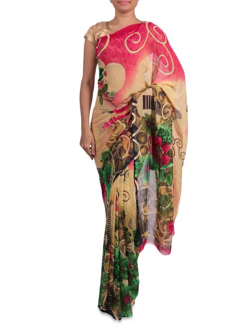 Multicoloured printed georgette saree - 1201905 - Very Small Image - 1