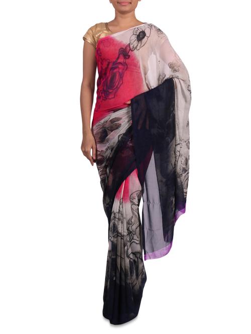 Floral printed multicoloured georgette saree - 1201914 - Very Small Image - 1