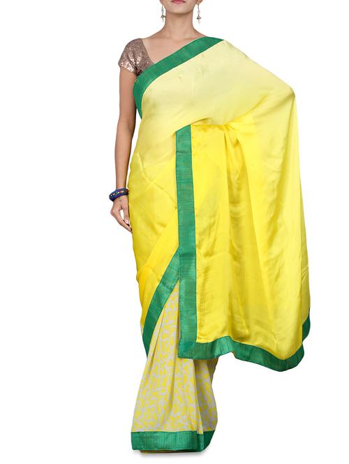 lemon yellow ombre and printed saree - 1202870 - Very Small Image - 1