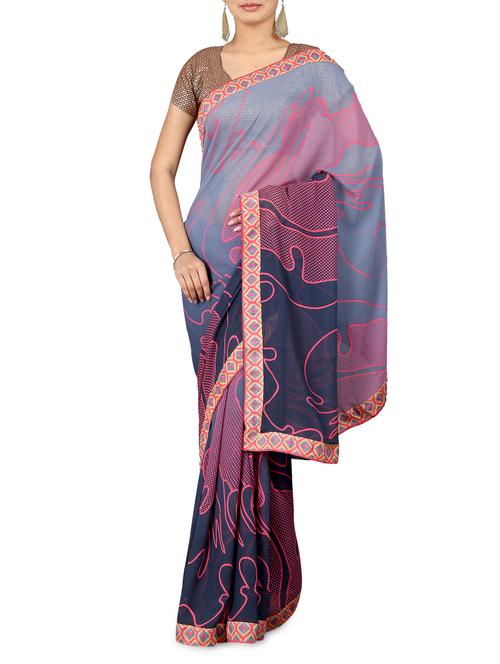 red georgette printed saree - 1203159 - Very Small Image - 1