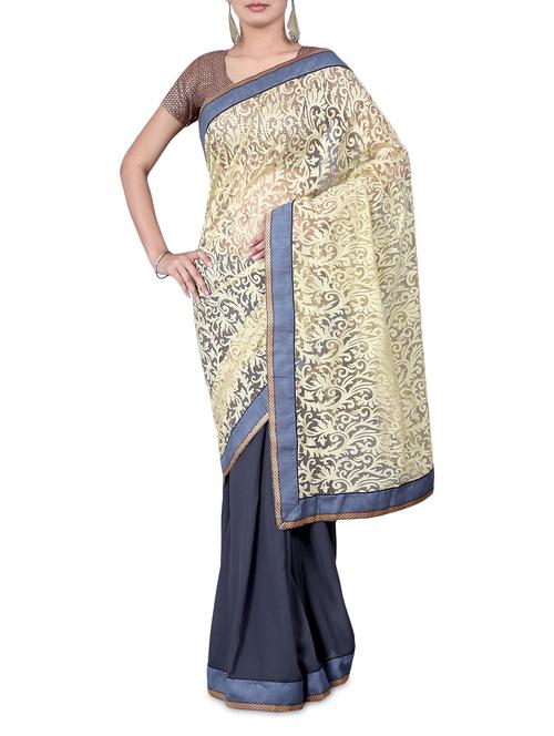 cream and grey brasso georgette saree - 1203184 - Very Small Image - 1