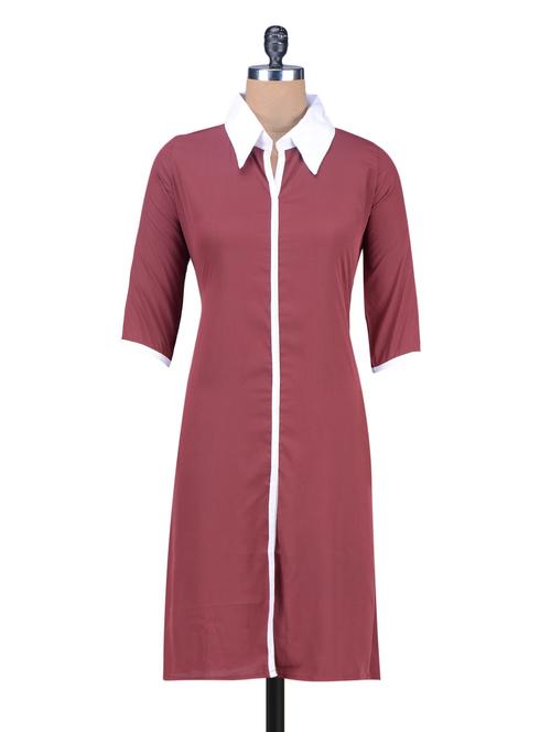 marsala a-line shirt collar kurta - 1203453 - Very Small Image - 1