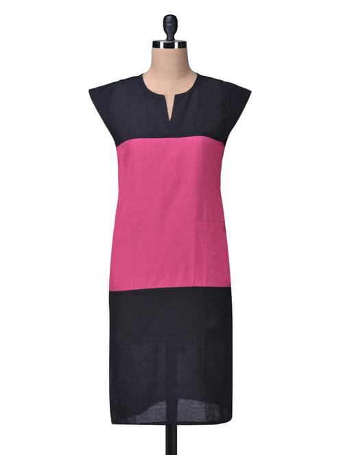 dark pink and black cotton kurta - 1203494 - Very Small Image - 1