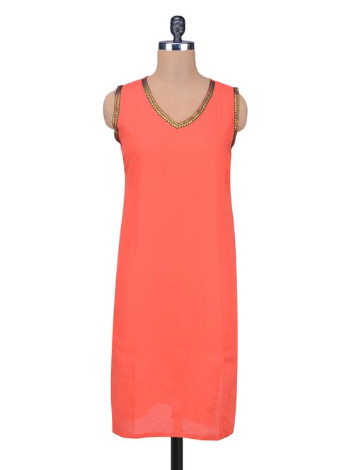 orange cotton kurta with lace detailing - 1203502 - Very Small Image - 1