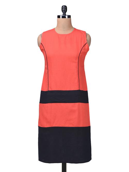 red and black color-block kurta - 1203516 - Very Small Image - 1