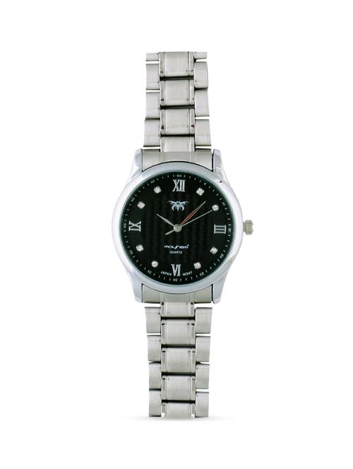 round black base stone embellished metallic strap watch - 1206043 - Very Small Image - 1