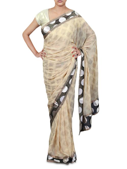 Beige faux georgette printed saree - 1206218 - Very Small Image - 1