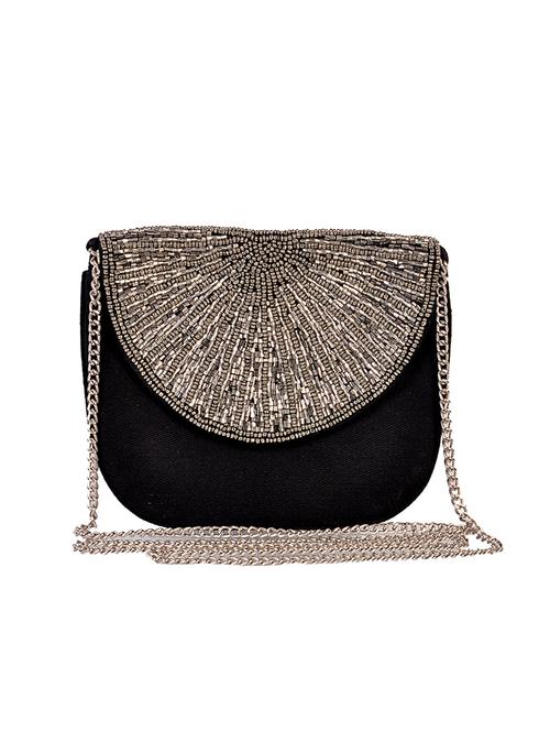 black cotton embellished sling bag - 12062663 - Very Small Image - 1