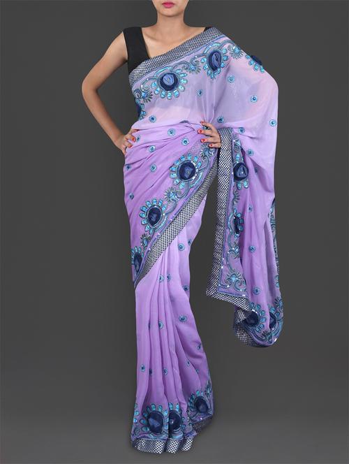 purple embroidered georgette saree - 1206347 - Very Small Image - 1