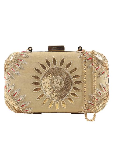 beige faux silk embellished box clutch - 12079278 - Very Small Image - 1
