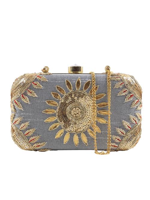 grey faux silk embellished box clutch - 12079279 - Very Small Image - 1