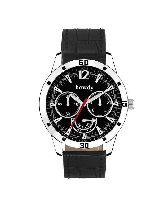 black leather strap chronograph watch - 12079758 - Very Small Image - 1
