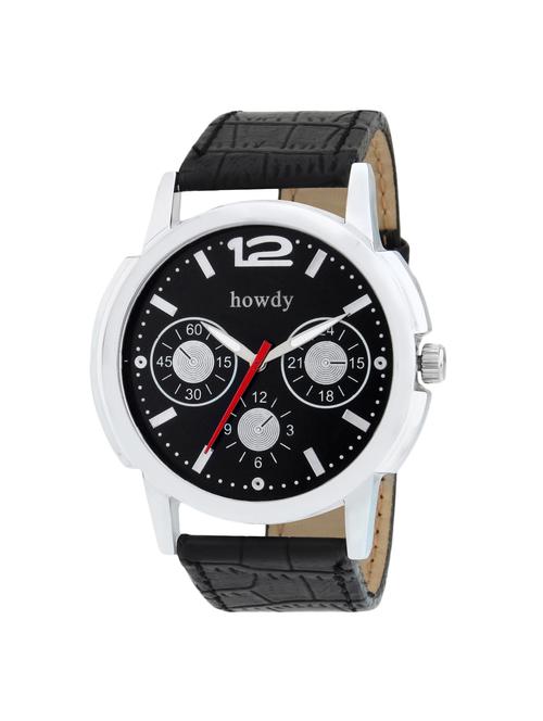 black leather strap chronograph watch - 12079764 - Very Small Image - 1
