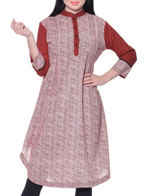 maroon cotton straight kurta - 12080985 - Very Small Image - 1