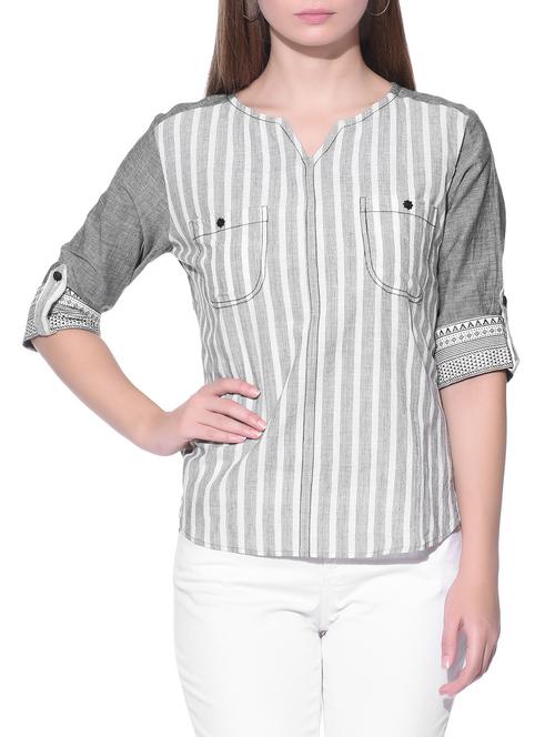 grey striped cotton top - 12080997 - Very Small Image - 1