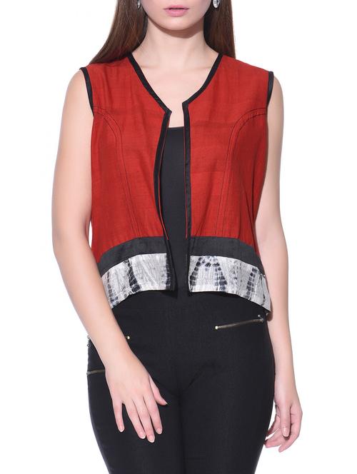 red front open shibori short jacket - 12081011 - Very Small Image - 1