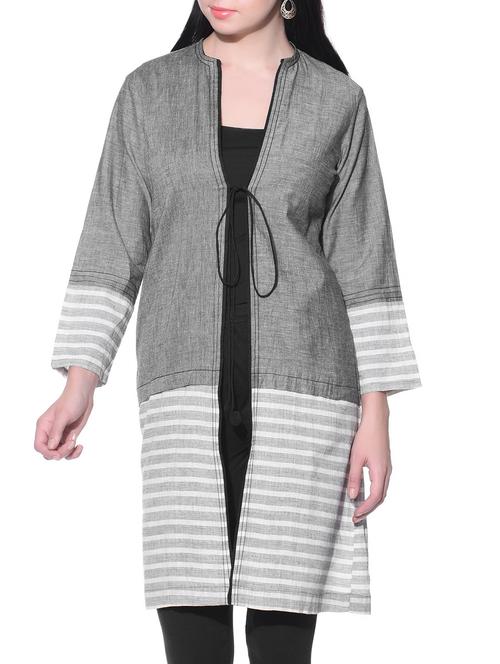 grey cotton front open shrug - 12081013 - Very Small Image - 1