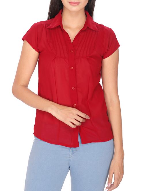 solid maroon gerorgette shirt - 12082045 - Very Small Image - 1