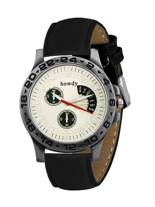 black leather strap analog watch - 12082483 - Very Small Image - 1
