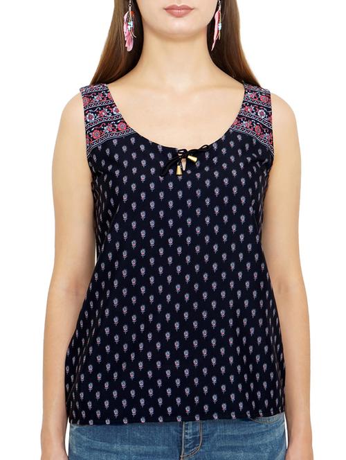 navy blue printed crepe top - 12086668 - Very Small Image - 1
