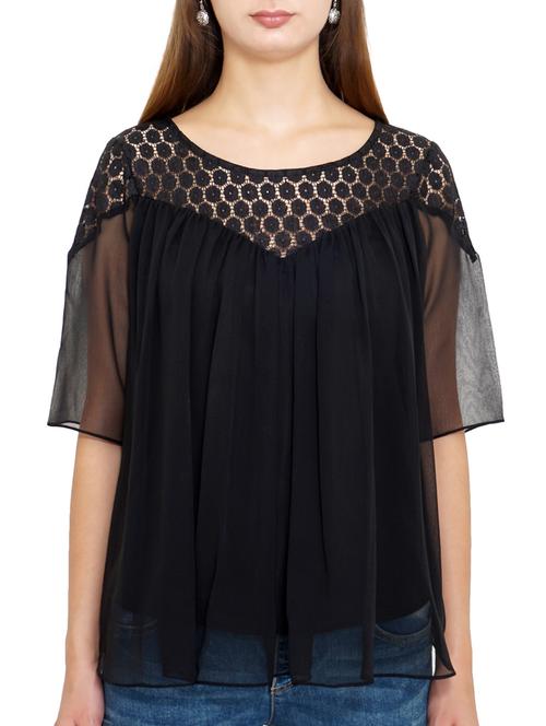 black poly georgette regular top - 12086679 - Very Small Image - 1