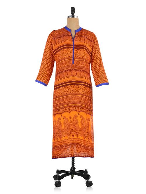 orange cotton printed kurti - 1208892 - Very Small Image - 1