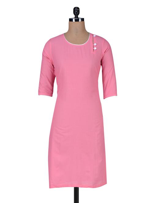 pink plain cotton kurti - 1208961 - Very Small Image - 1