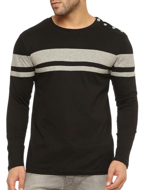 black cotton striped t-shirt - 12097589 - Very Small Image - 1