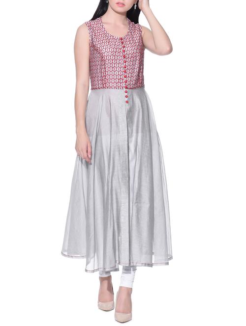 grey chanderi flared kurta - 12100530 - Very Small Image - 1