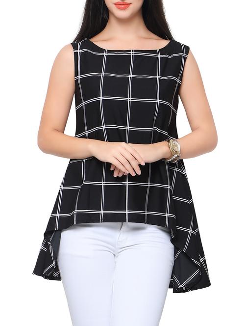 black checkered crepe regular top - 12104554 - Very Small Image - 1