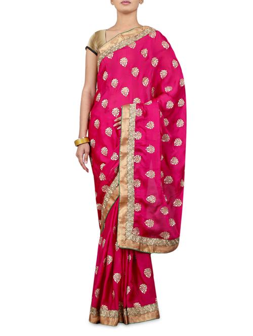 Dark Pink Chiffon Zari Saree - 1211333 - Very Small Image - 1
