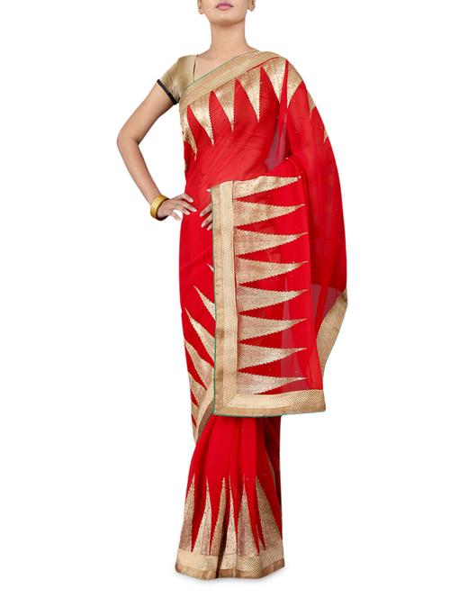Embellished Red Georgette Saree - 1211352 - Very Small Image - 1