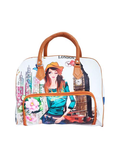 multi colored leatherette printed handbag - 12117156 - Very Small Image - 1
