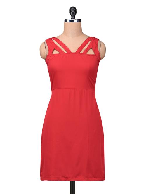 Solid Red Polycrepe Dress - 1212061 - Very Small Image - 1