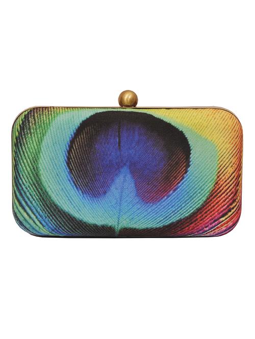 peacock feather print leatherette box clutch - 12123053 - Very Small Image - 1