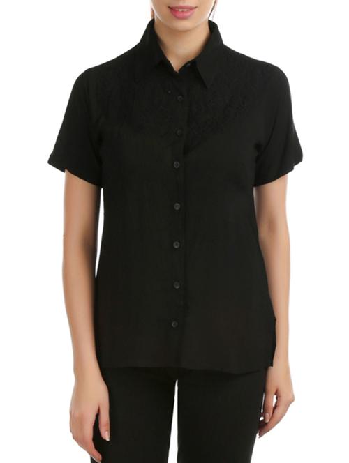 black viscose embroidered shirt - 12126334 - Very Small Image - 1