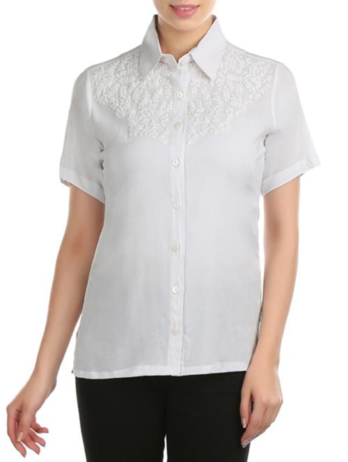 white viscose embroidered shirt - 12126335 - Very Small Image - 1