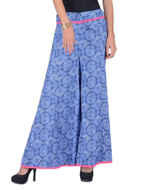 blue cotton printed palazzo - 1213065 - Very Small Image - 1