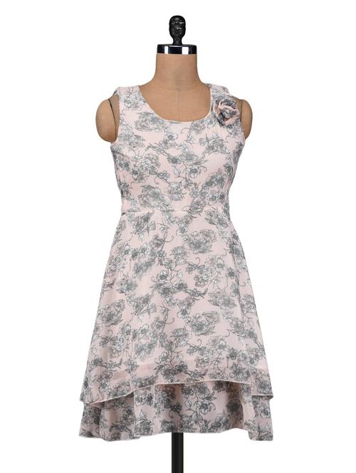 light peach and black polygeorgette printed dress - 1213151 - Very Small Image - 1
