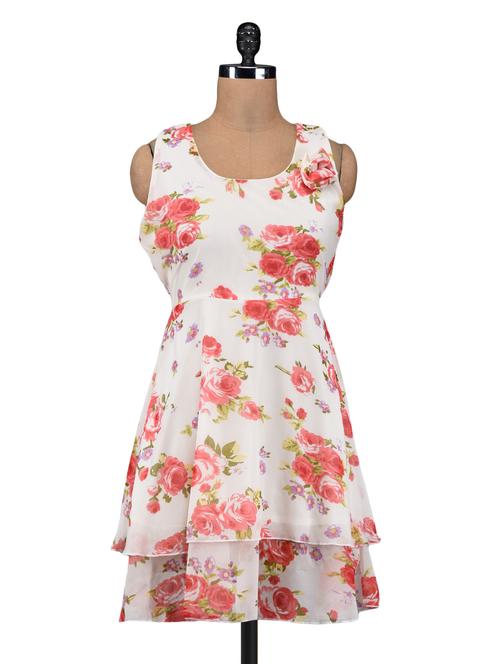 white polygeorgette printed dress - 1213153 - Very Small Image - 1