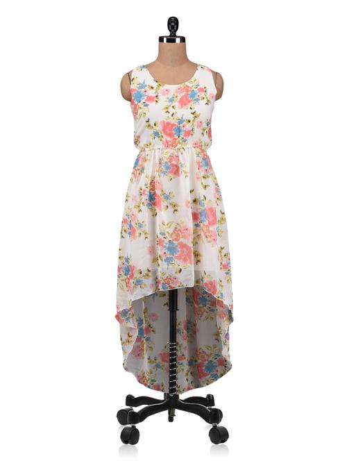 white polygeorgette printed dress - 1213158 - Very Small Image - 1