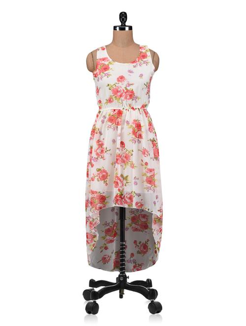 white polygeorgette printed dress - 1213159 - Very Small Image - 1