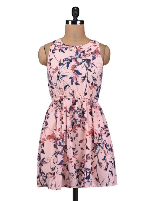 peach polygeorgette printed mini dress - 1213170 - Very Small Image - 1